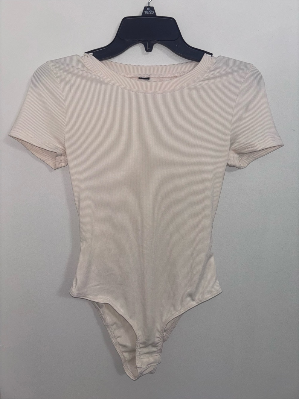 Women's Short Sleeve Ribbed Bodysuit - Cream
